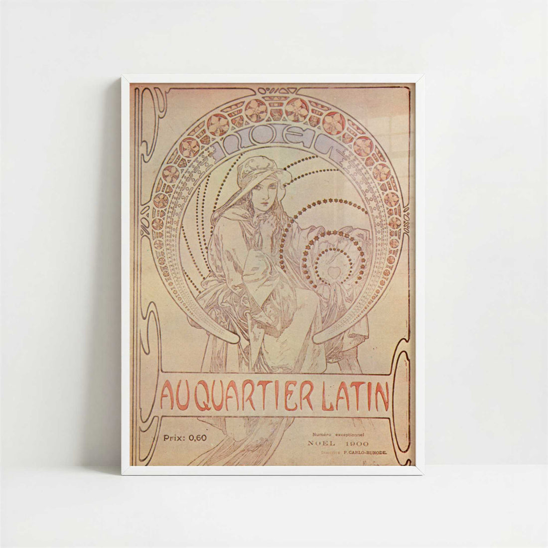 Au Quartier Latin (1900) by Alphonse Mucha – Art Print - Art print in white frame