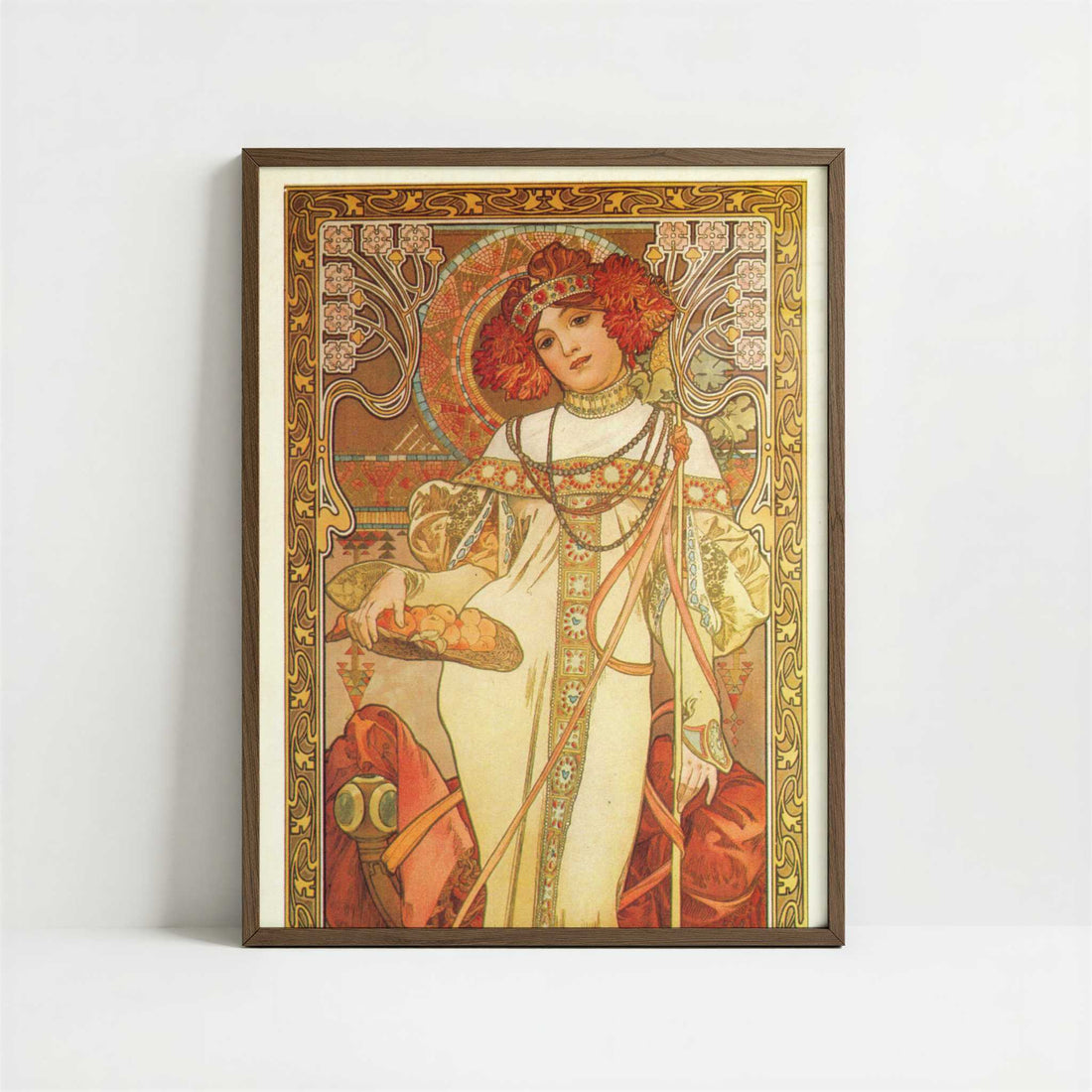 Autumn (1899) by Alphonse Mucha – Art Print - Art print in dark wood frame