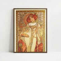 Autumn (1899) by Alphonse Mucha – Art Print - Art print in dark wood frame