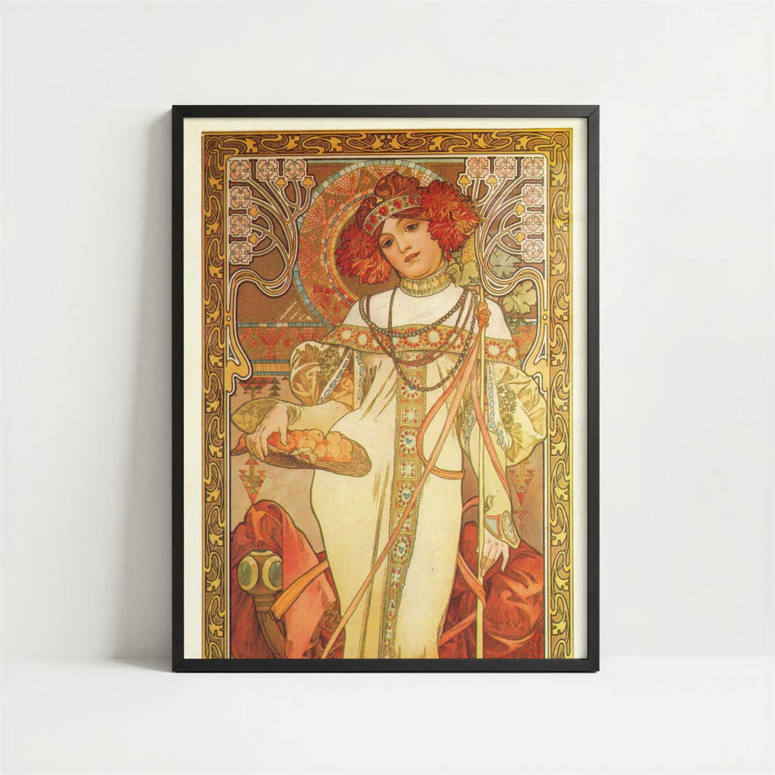 Autumn (1899) by Alphonse Mucha – Art Print - Art print in black frame