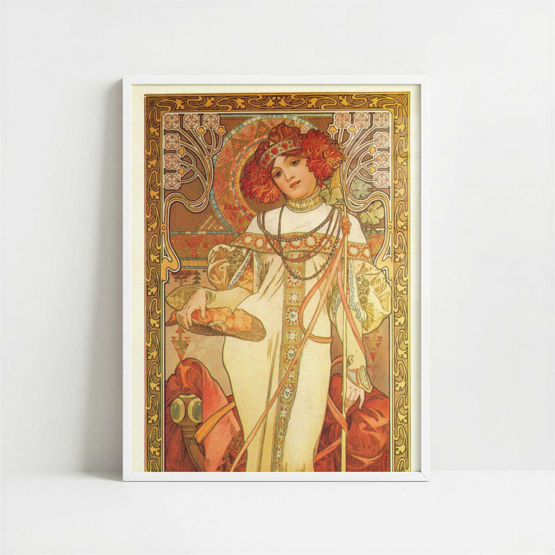 Autumn (1899) by Alphonse Mucha – Art Print - Art print in white frame