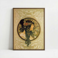 Brunette (1897) by Alphonse Mucha – Art Print - Art print in dark wood frame