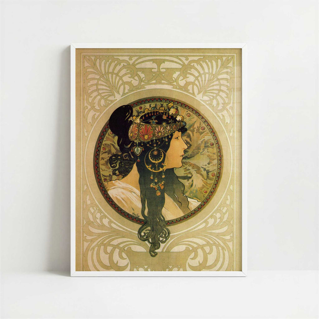 Brunette (1897) by Alphonse Mucha – Art Print - Art print in white frame