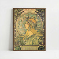 Calendar from La Plume (1896) by Alphonse Mucha – Art Print - Art print in dark wood frame