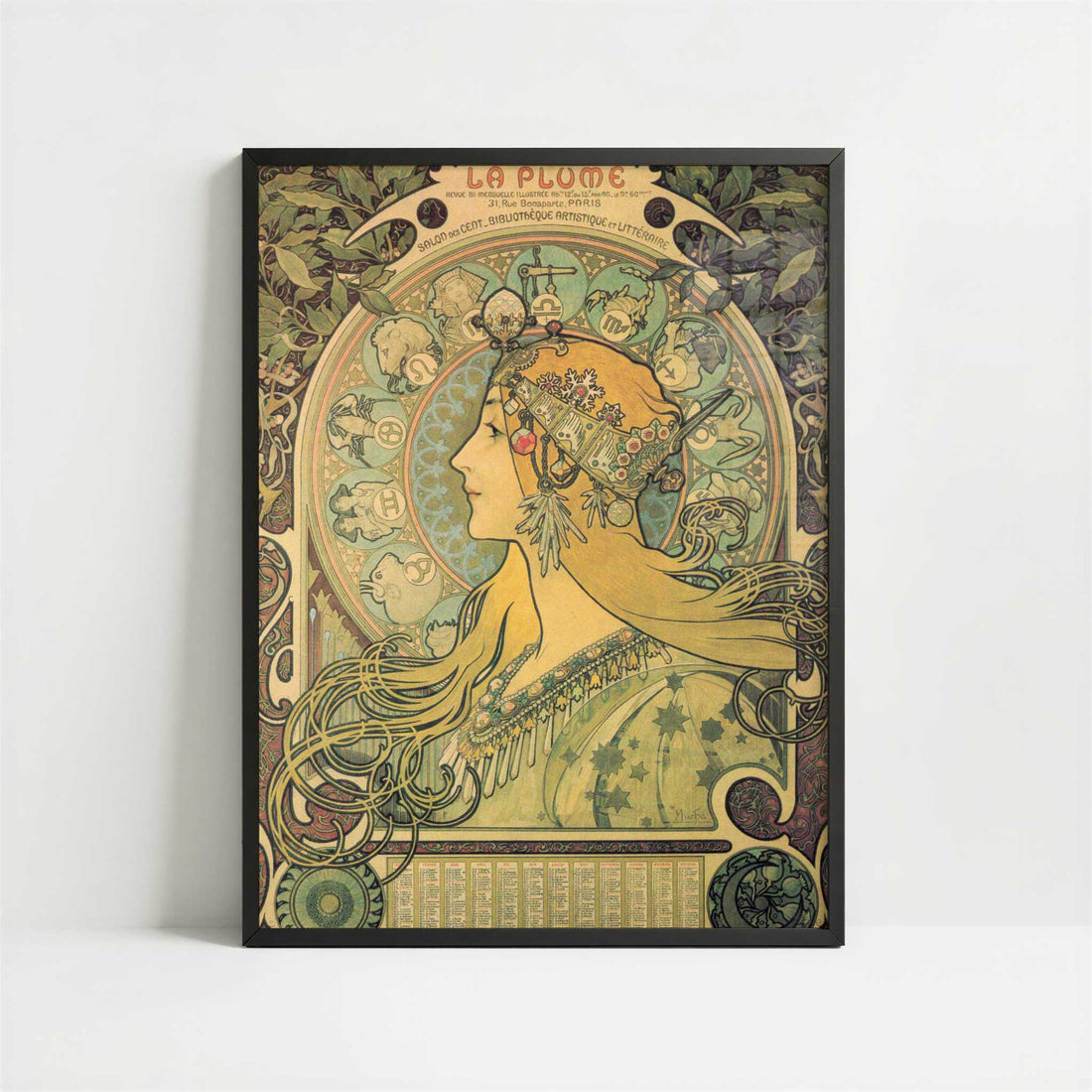 Calendar from La Plume (1896) by Alphonse Mucha – Art Print - Art print in black frame