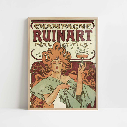 Champagne Ruinart (1896) by Alphonse Mucha – Art Print - Art print in oak frame