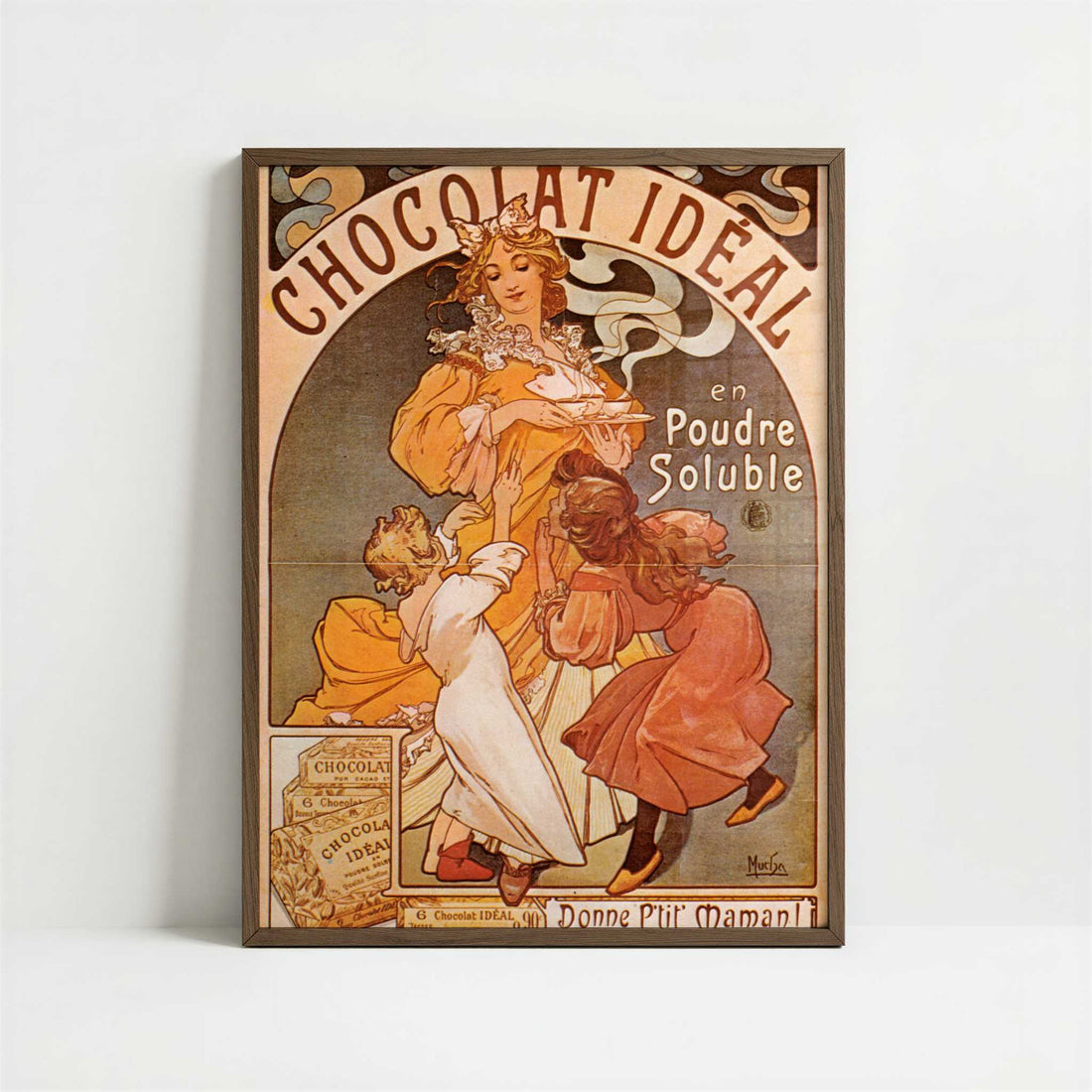 Chocolat Ideal (1897) by Alphonse Mucha – Art Print - Art print in dark wood frame