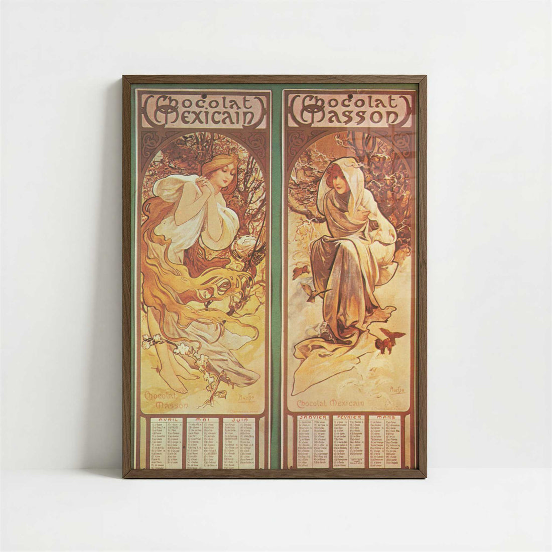 Chocolat Masson Mexicain 1 (1897) by Alphonse Mucha – Art Print - Art print in dark wood frame