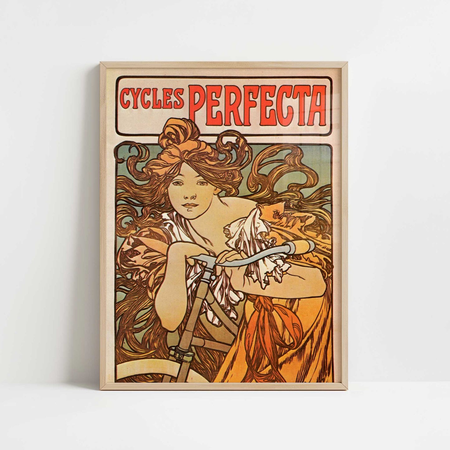 Cycles Perfecta (1897) by Alphonse Mucha – Art Print - Art print in oak frame