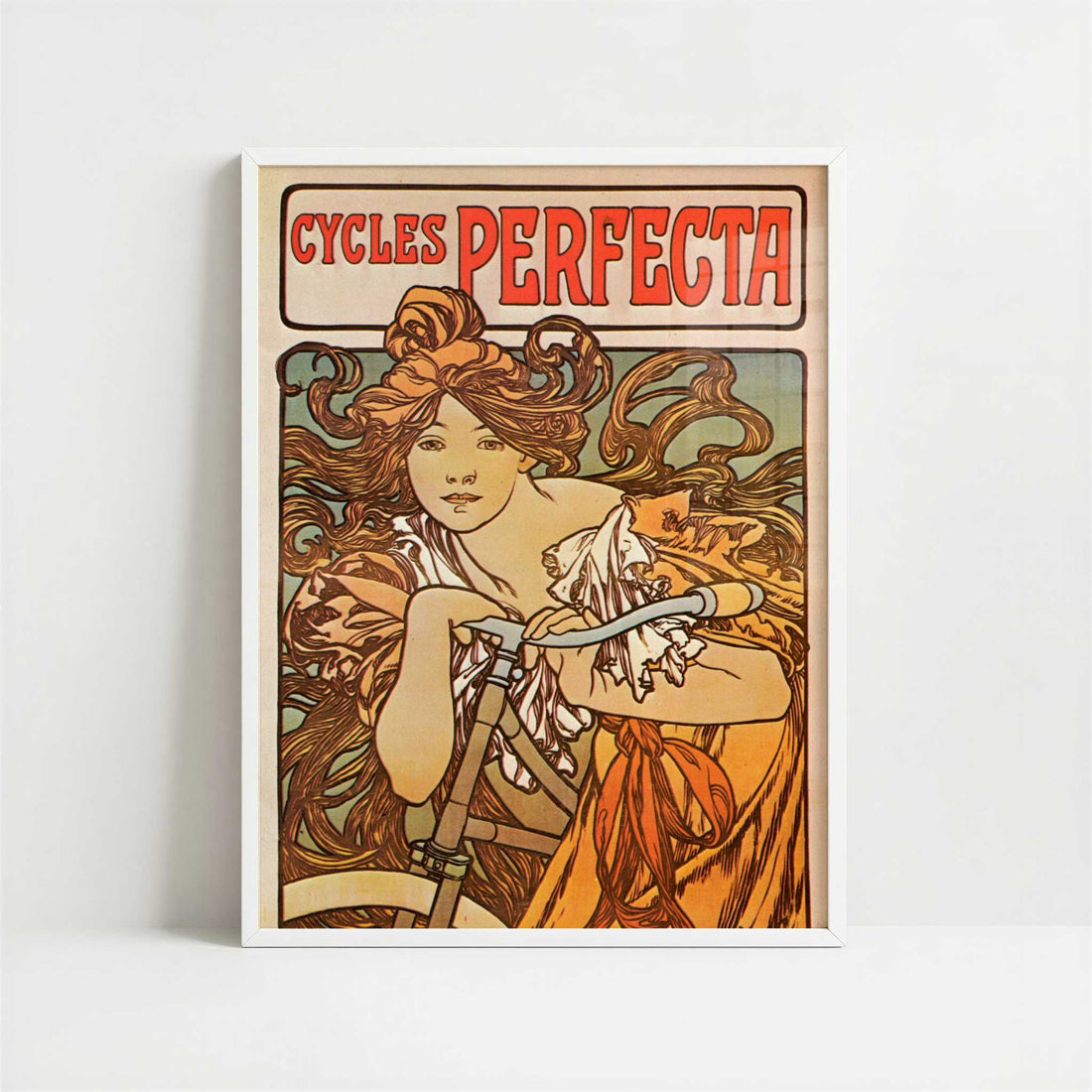 Cycles Perfecta (1897) by Alphonse Mucha – Art Print - Art print in white frame