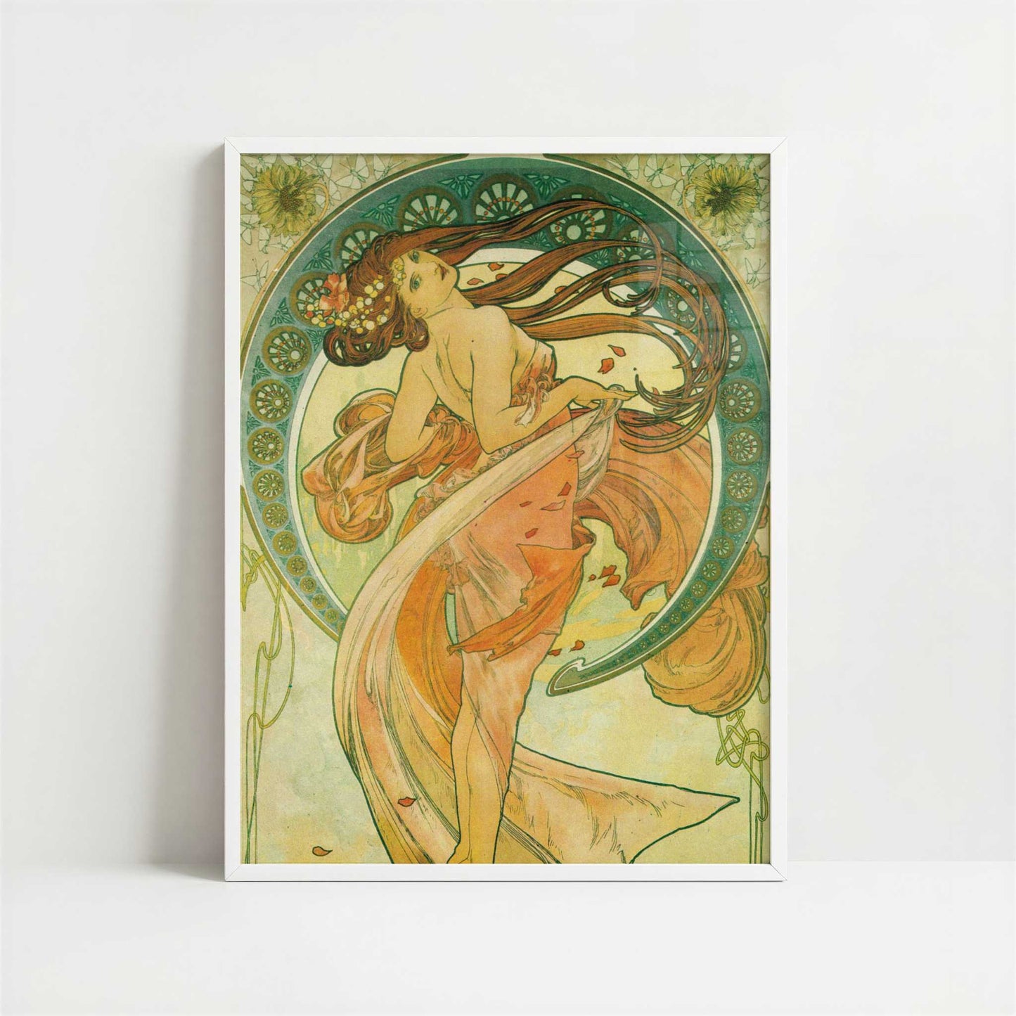 Dance (1898) by Alphonse Mucha – Art Print - Art print in white frame