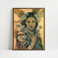 Design for Decorative Panneau (1905) by Alphonse Mucha – Art Print - Art print in dark wood frame
