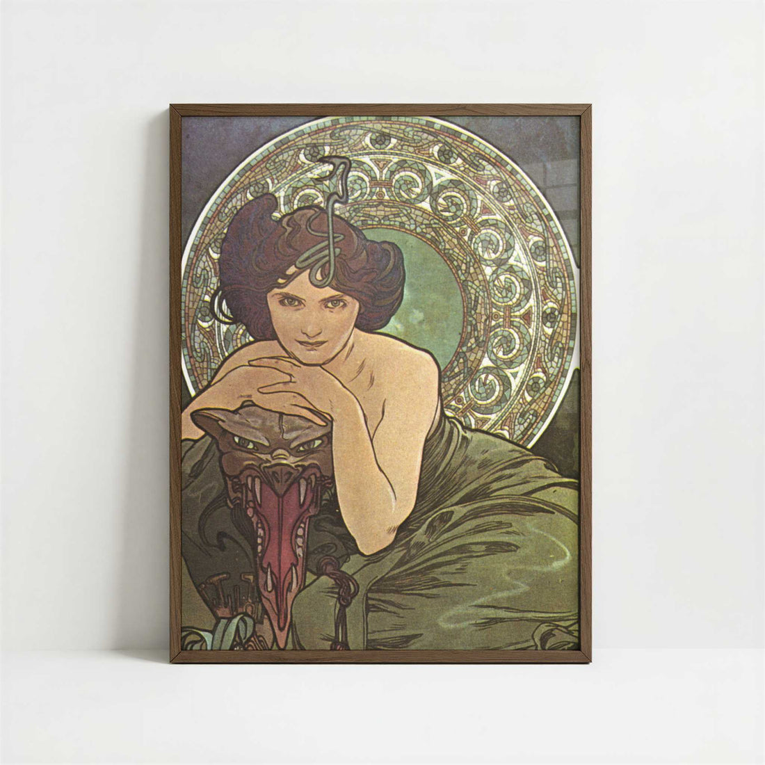 Emerald (1900) by Alphonse Mucha – Art Print - Art print in dark wood frame