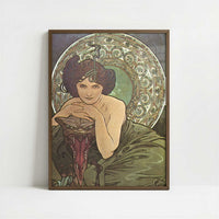 Emerald (1900) by Alphonse Mucha – Art Print - Art print in dark wood frame
