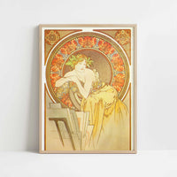 Femme au Chevalet (1898) by Alphonse Mucha – Art Print - Art print in oak frame