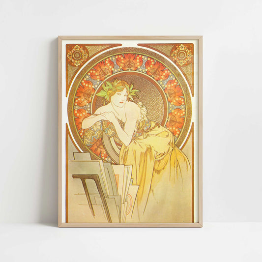 Femme au Chevalet (1898) by Alphonse Mucha – Art Print - Art print in oak frame