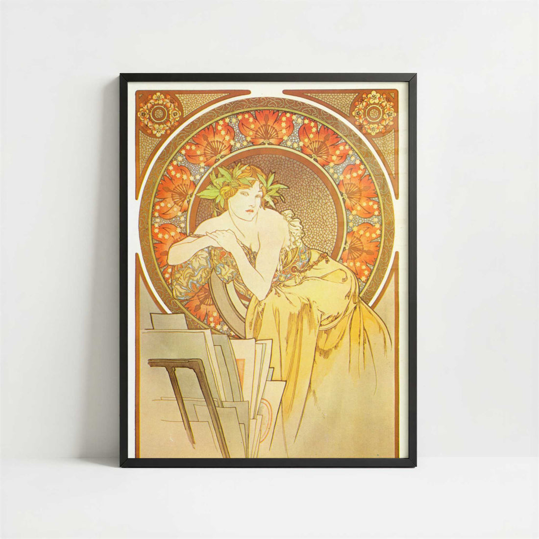 Femme au Chevalet (1898) by Alphonse Mucha – Art Print - Art print in black frame