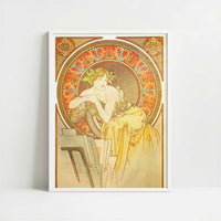 Femme au Chevalet (1898) by Alphonse Mucha – Art Print - Art print in white frame