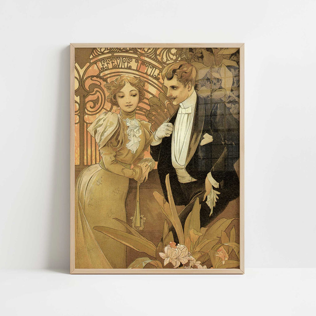 Flirt Biscuits (1899) by Alphonse Mucha – Art Print - Art print in oak frame