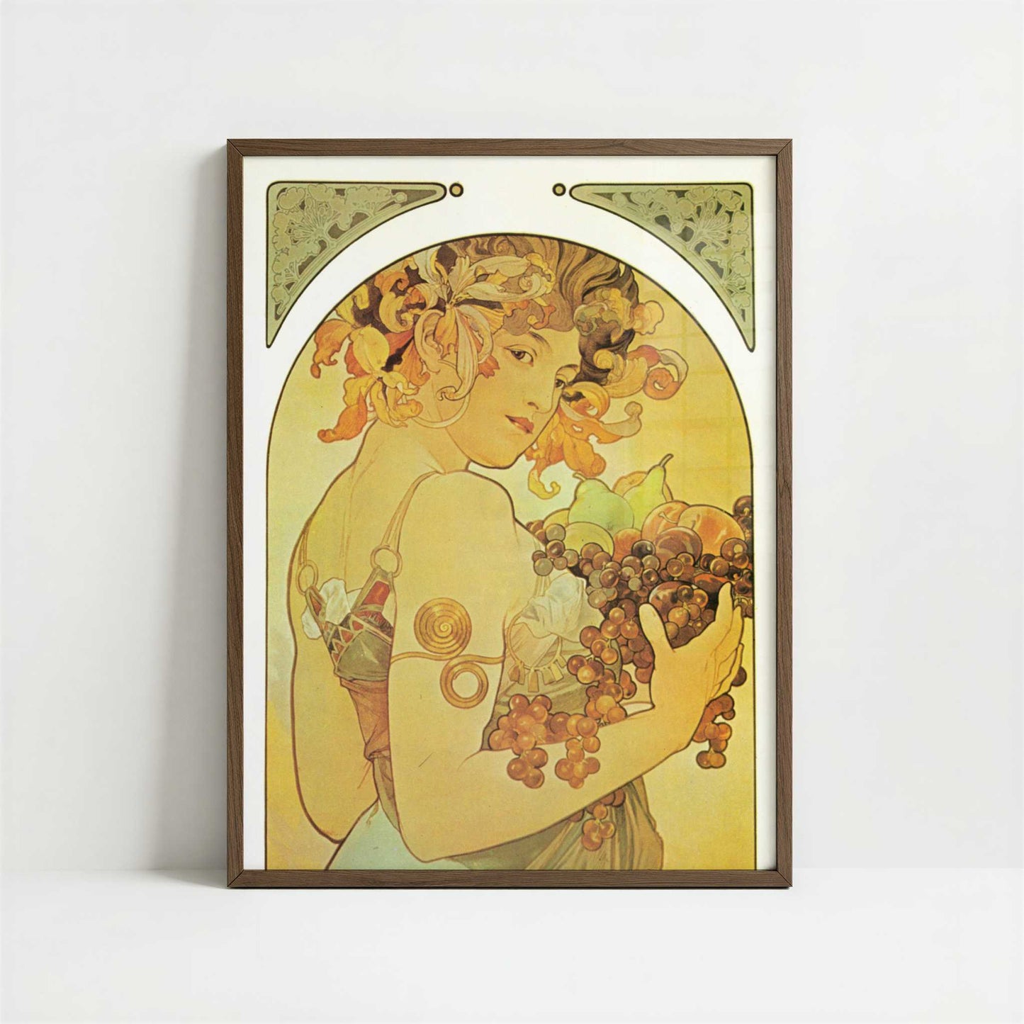 Fruit (1897) by Alphonse Mucha – Art Print - Art print in dark wood frame
