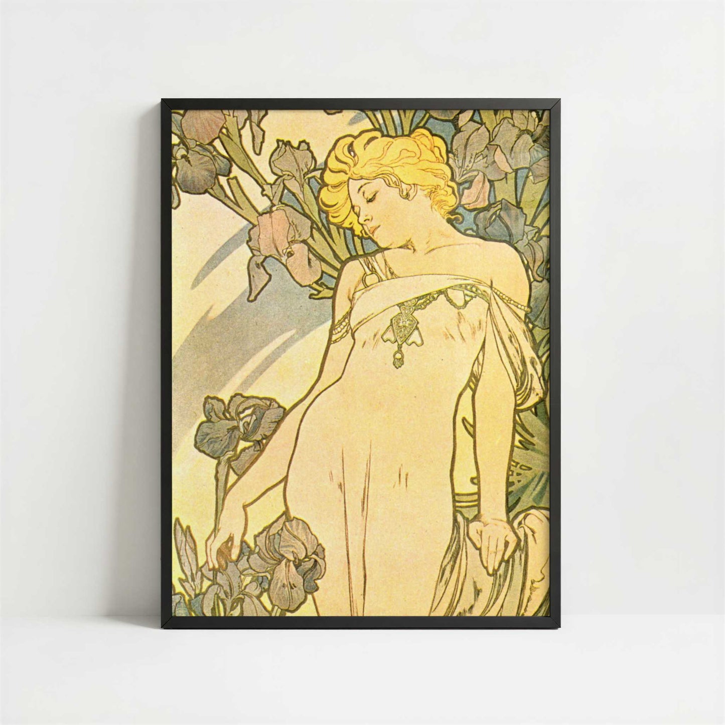 Iris (1897) by Alphonse Mucha – Art Print - Art print in black frame