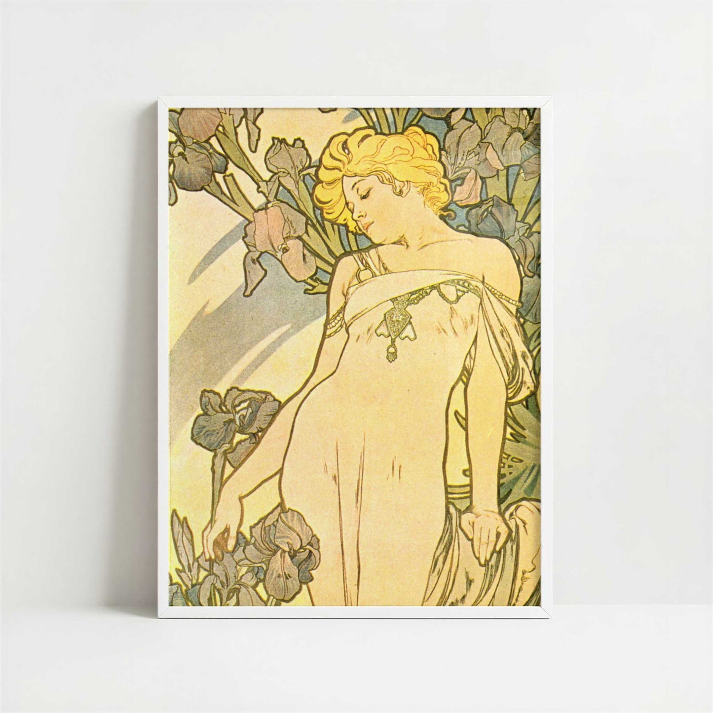 Iris (1897) by Alphonse Mucha – Art Print - Art print in white frame