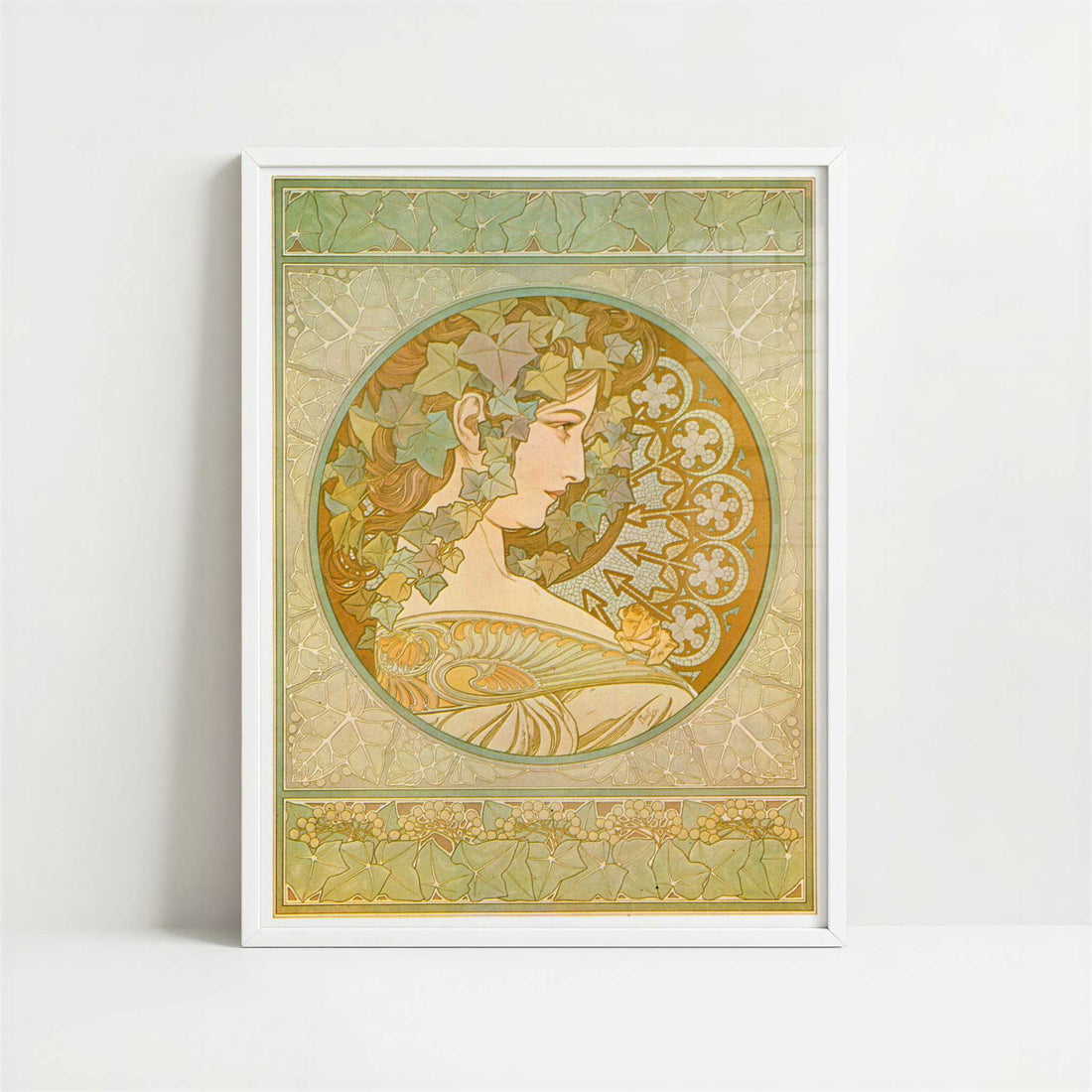 Ivy (1901) by Alphonse Mucha – Art Print - Art print in white frame