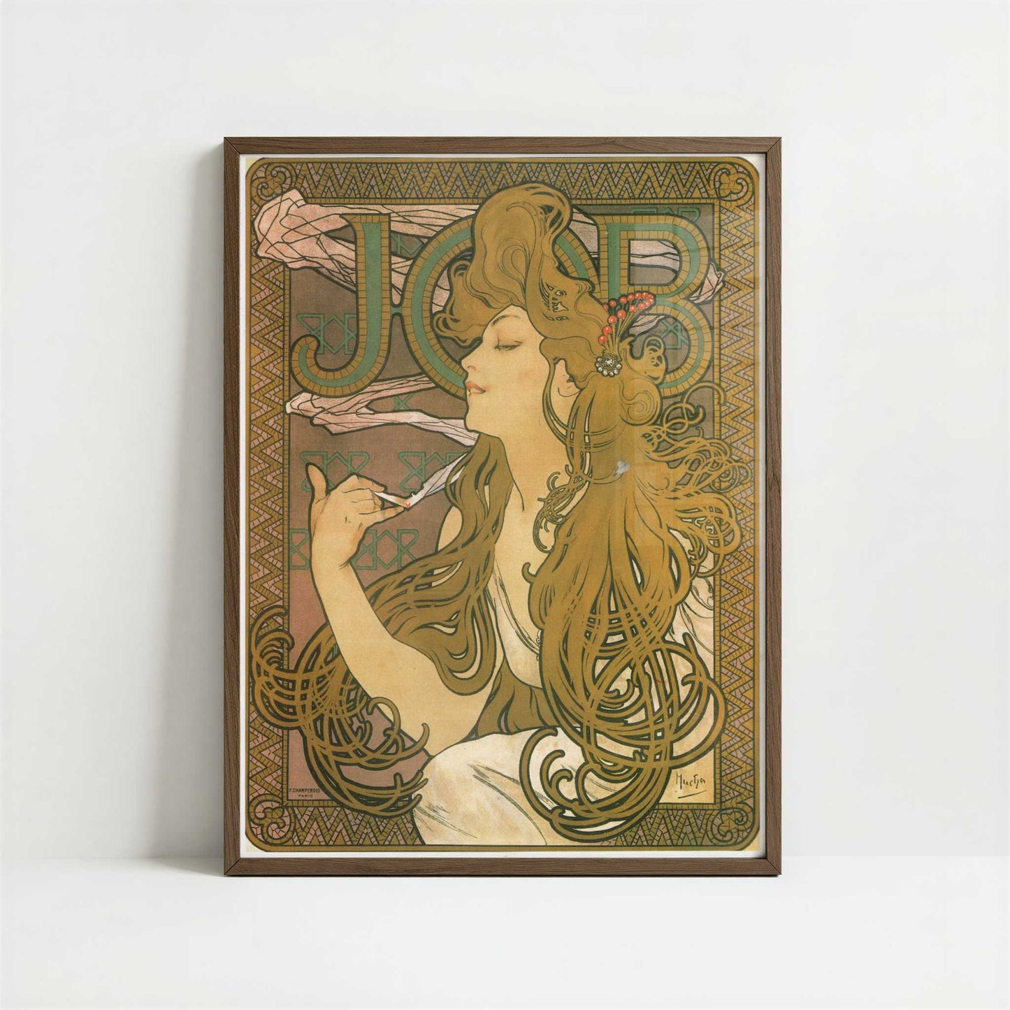 Job (1896) by Alphonse Mucha – Art Print - Art print in dark wood frame