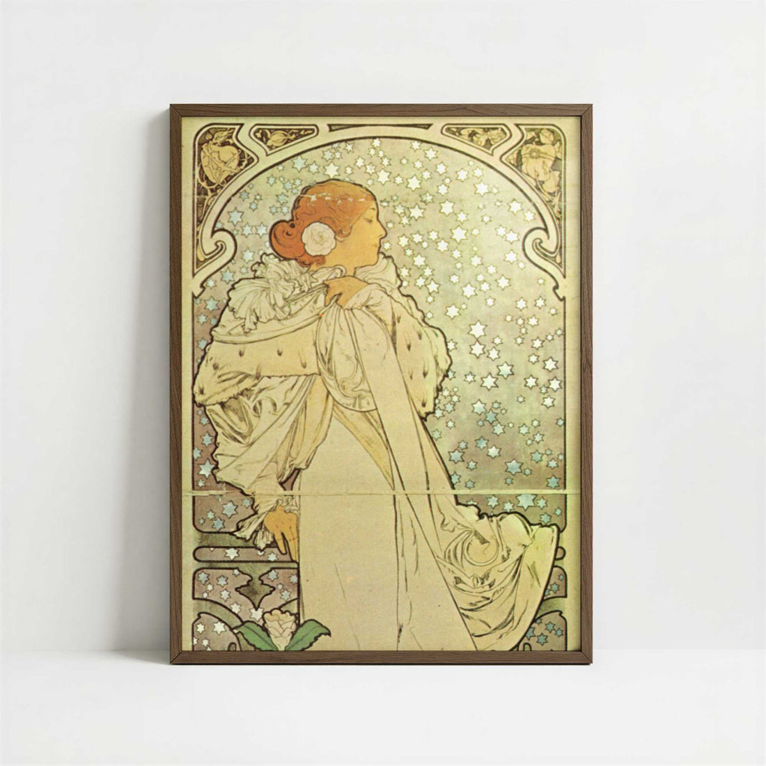 La Dame aux Camelias (1896) by Alphonse Mucha – Art Print - Art print in dark wood frame