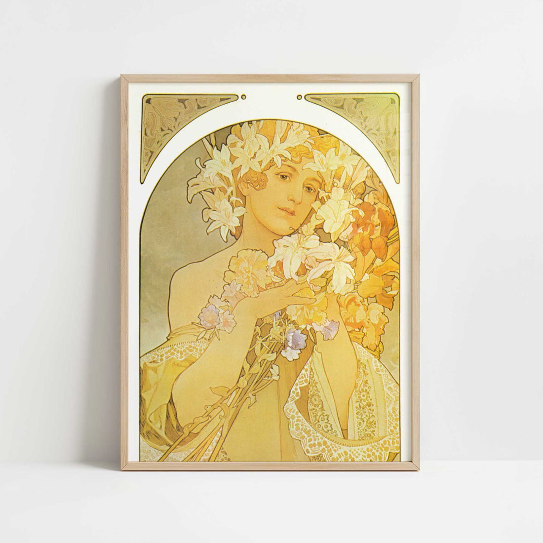 La Fleur (1897) by Alphonse Mucha – Art Print - Art print in oak frame