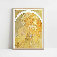 La Fleur (1897) by Alphonse Mucha – Art Print - Art print in oak frame