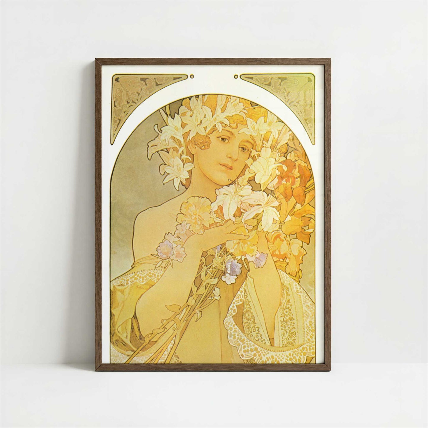 La Fleur (1897) by Alphonse Mucha – Art Print - Art print in dark wood frame