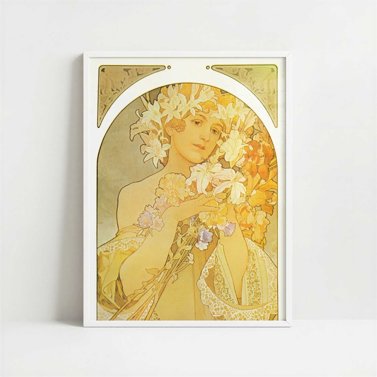 La Fleur (1897) by Alphonse Mucha – Art Print - Art print in white frame