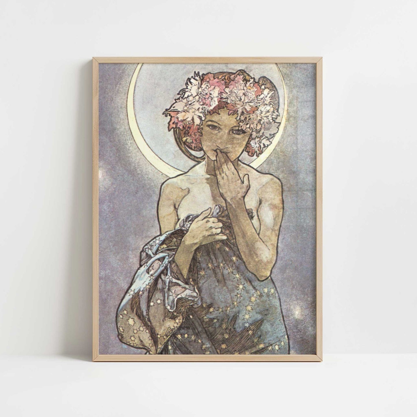 La Lune (1902) by Alphonse Mucha – Art Print - Art print in oak frame