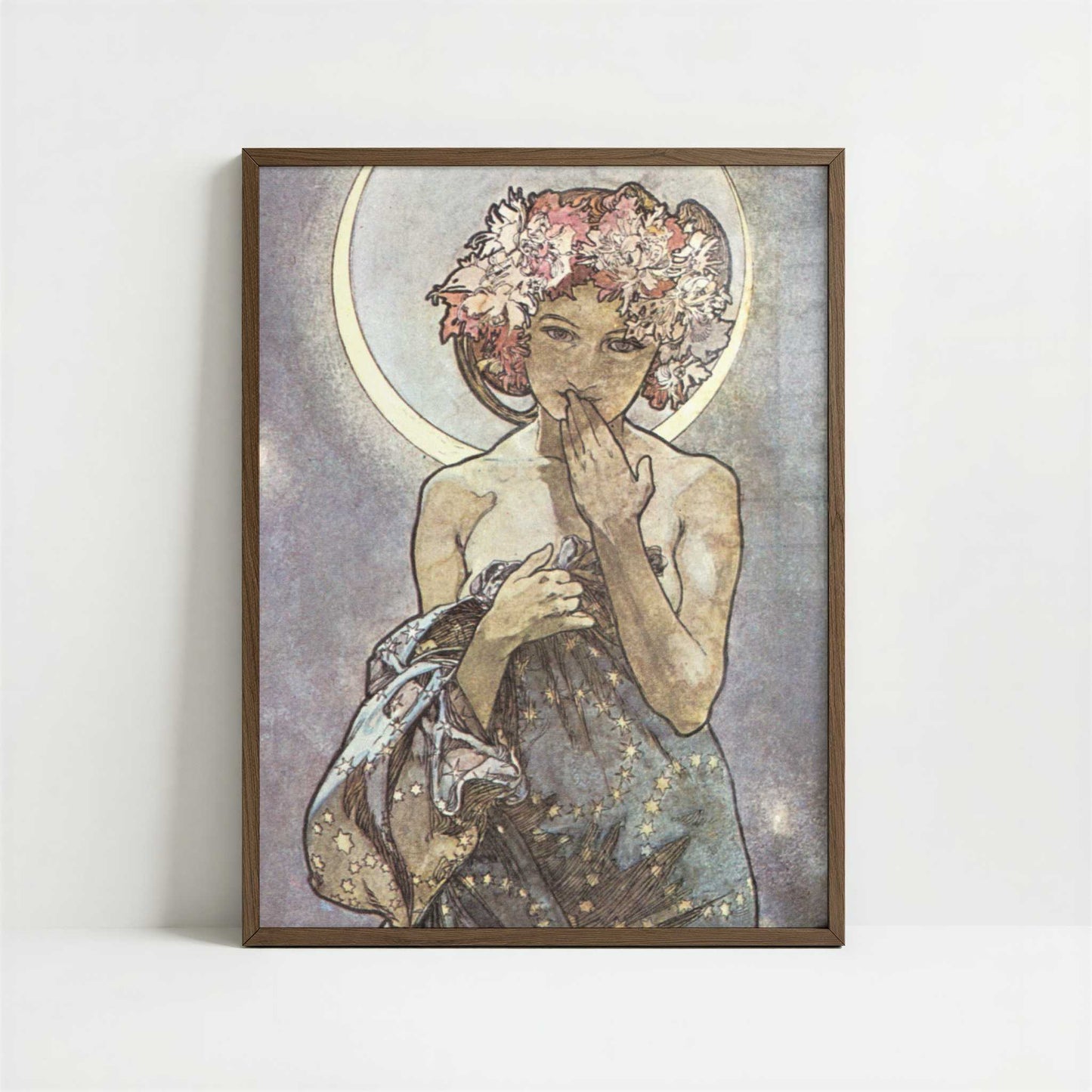La Lune (1902) by Alphonse Mucha – Art Print - Art print in dark wood frame