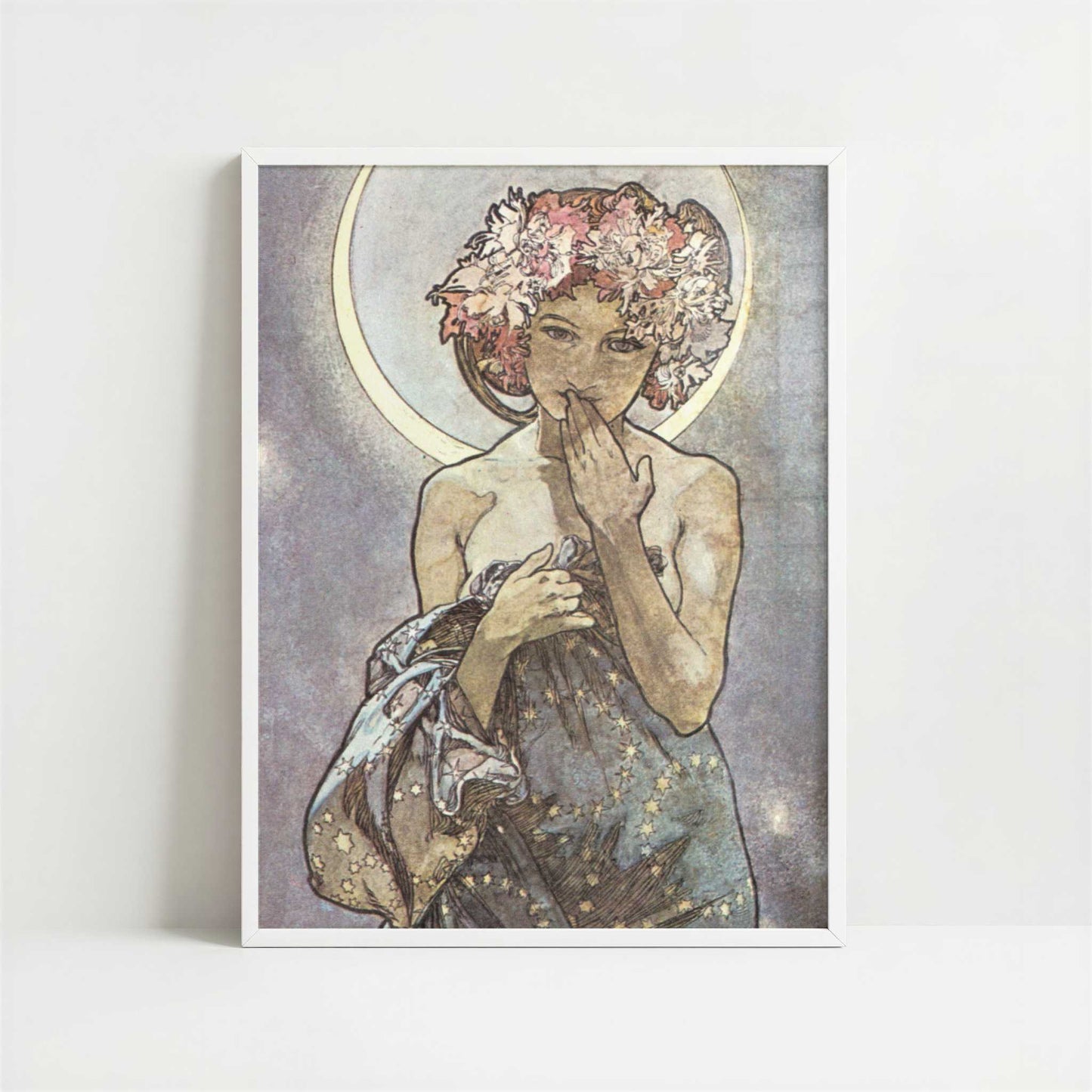 La Lune (1902) by Alphonse Mucha – Art Print - Art print in white frame