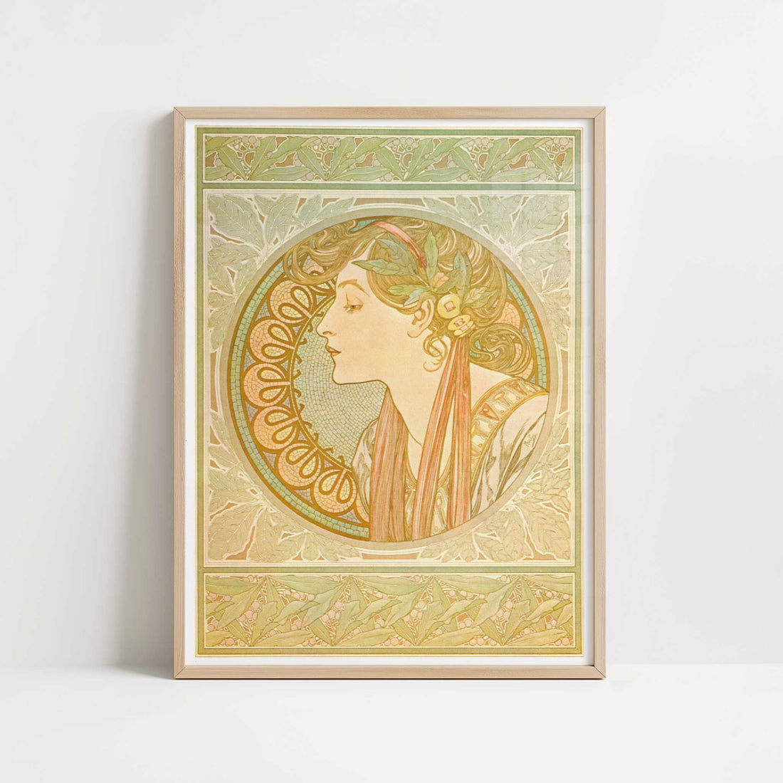 Laurel (1901) by Alphonse Mucha – Art Print - Art print in oak frame