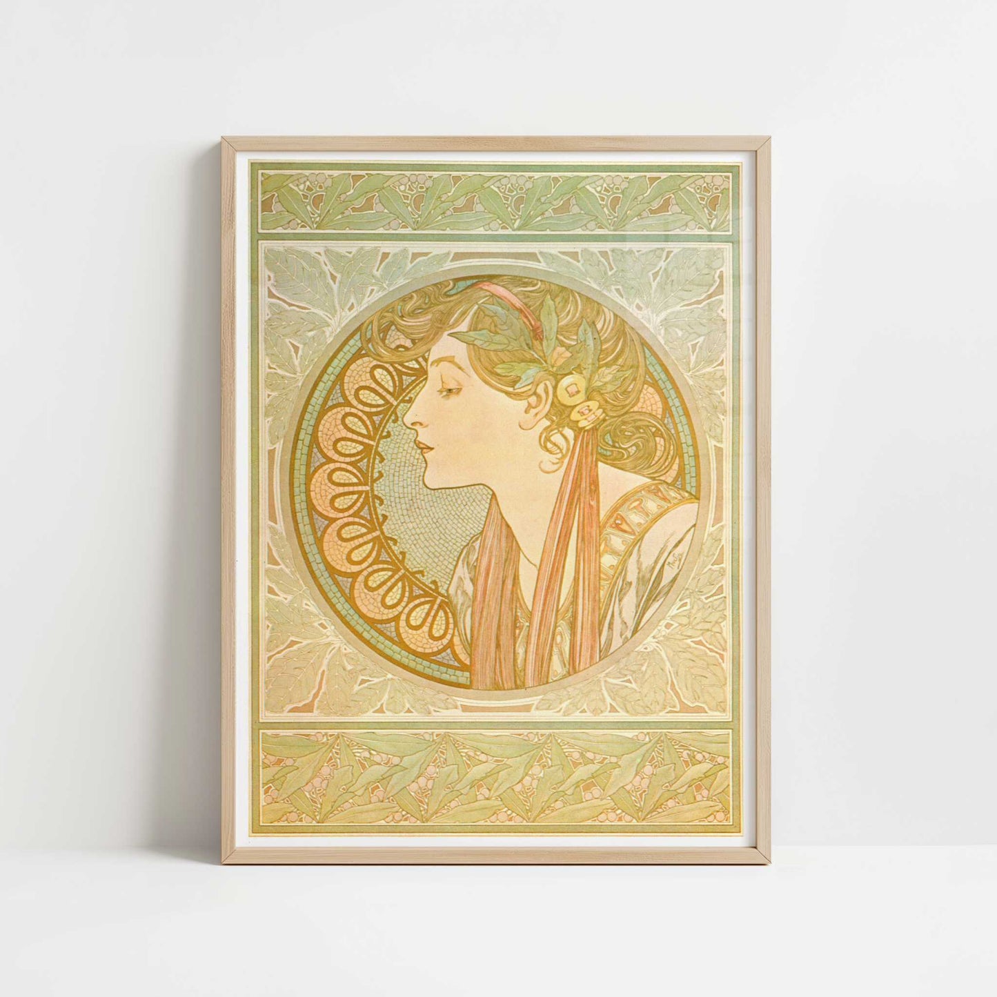 Laurel (1901) by Alphonse Mucha – Art Print - Art print in oak frame