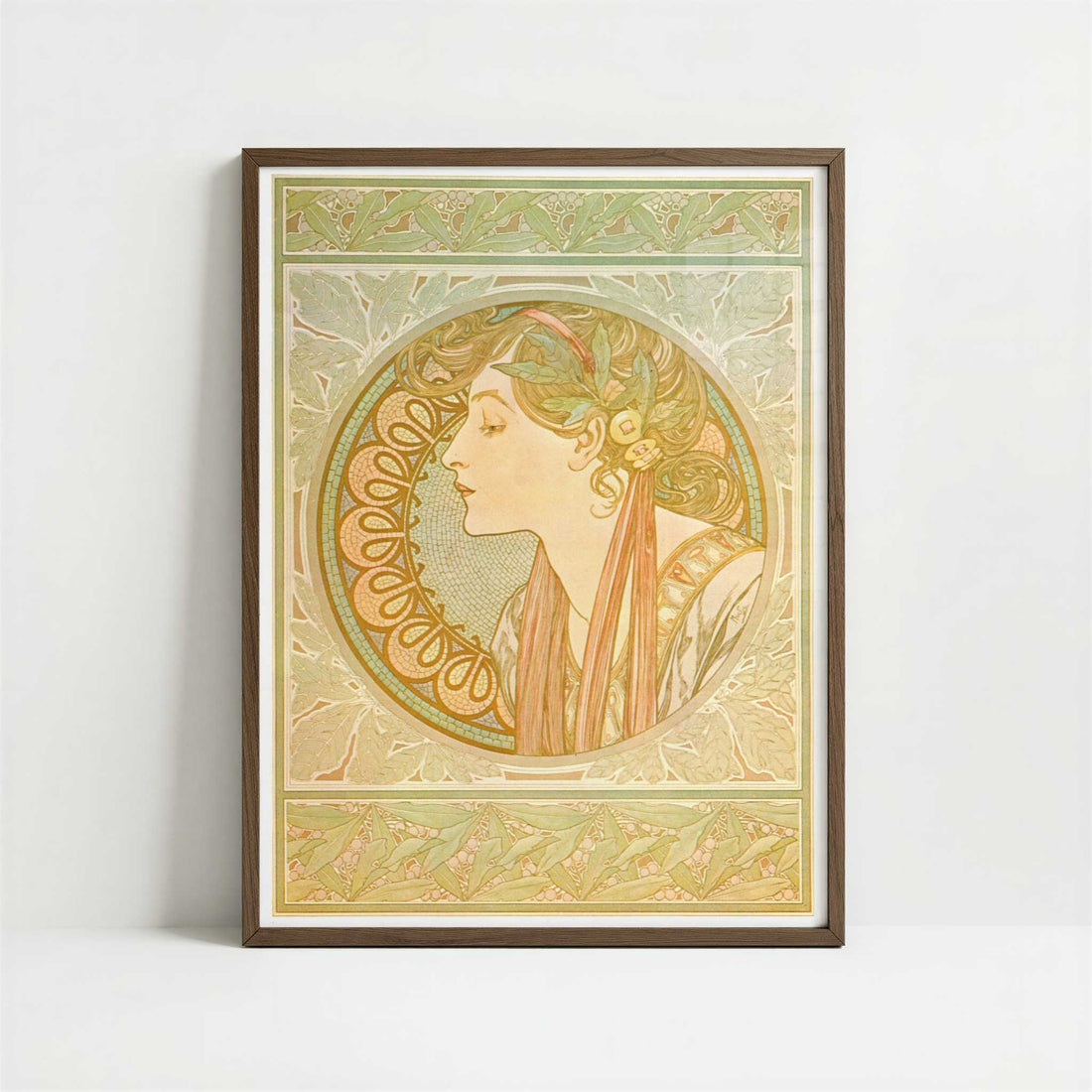 Laurel (1901) by Alphonse Mucha – Art Print - Art print in dark wood frame