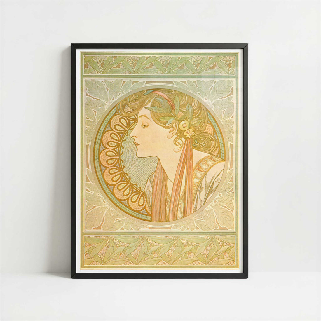 Laurel (1901) by Alphonse Mucha – Art Print - Art print in black frame