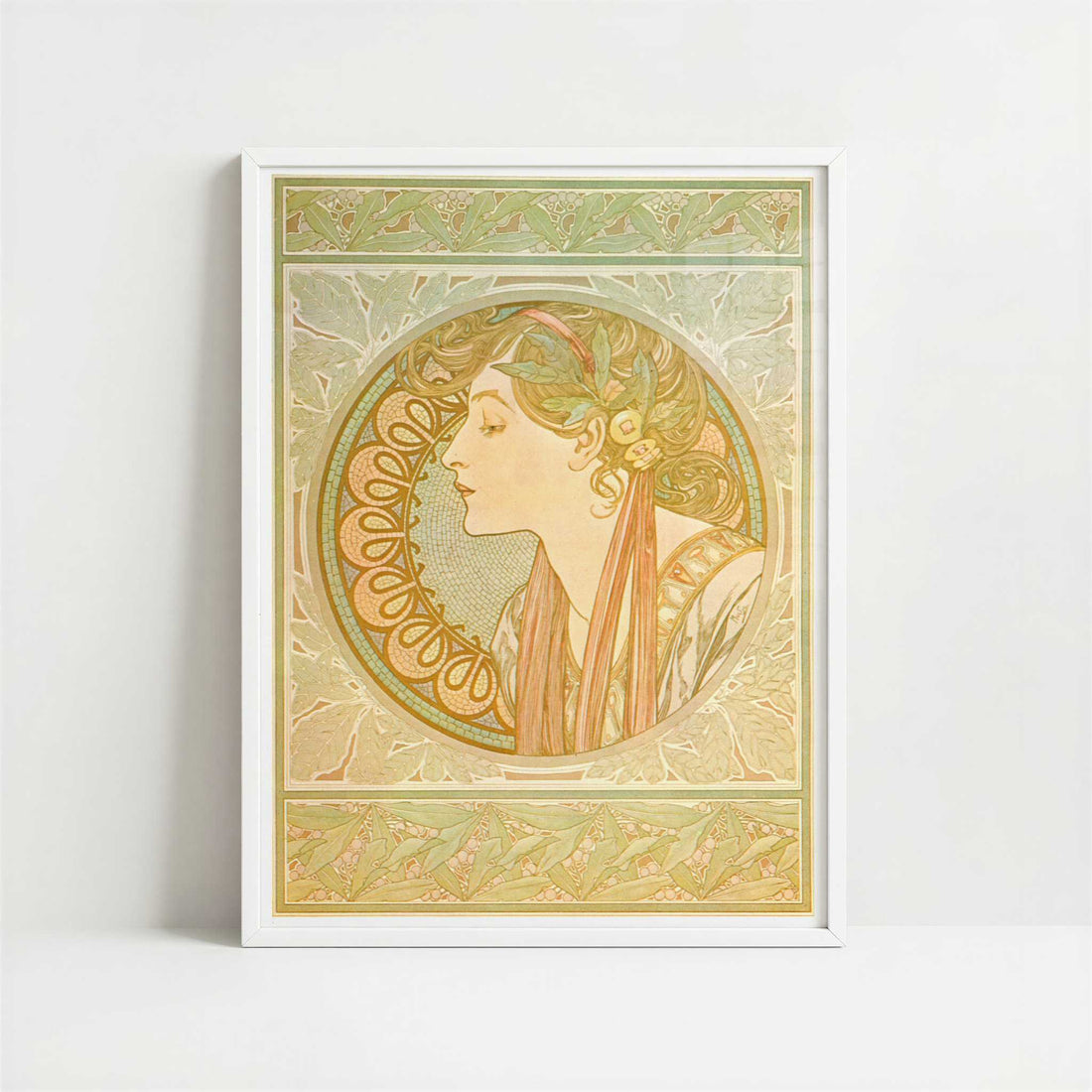Laurel (1901) by Alphonse Mucha – Art Print - Art print in white frame