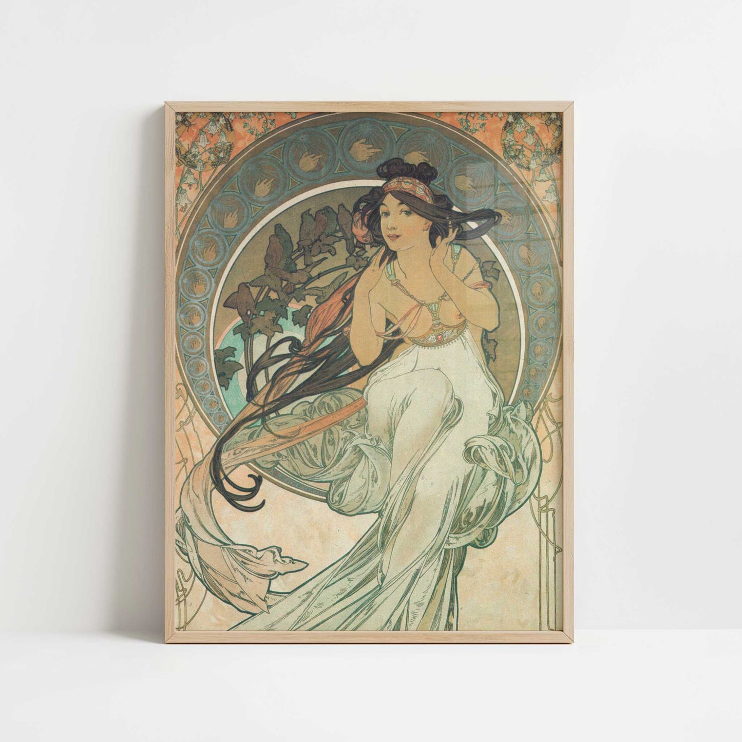 Music (1898) by Alphonse Mucha – Art Print - Art print in oak frame