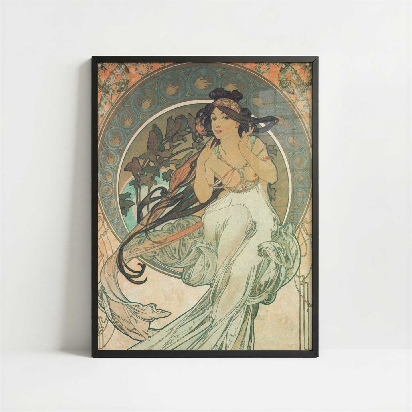 Music (1898) by Alphonse Mucha – Art Print - Art print in black frame
