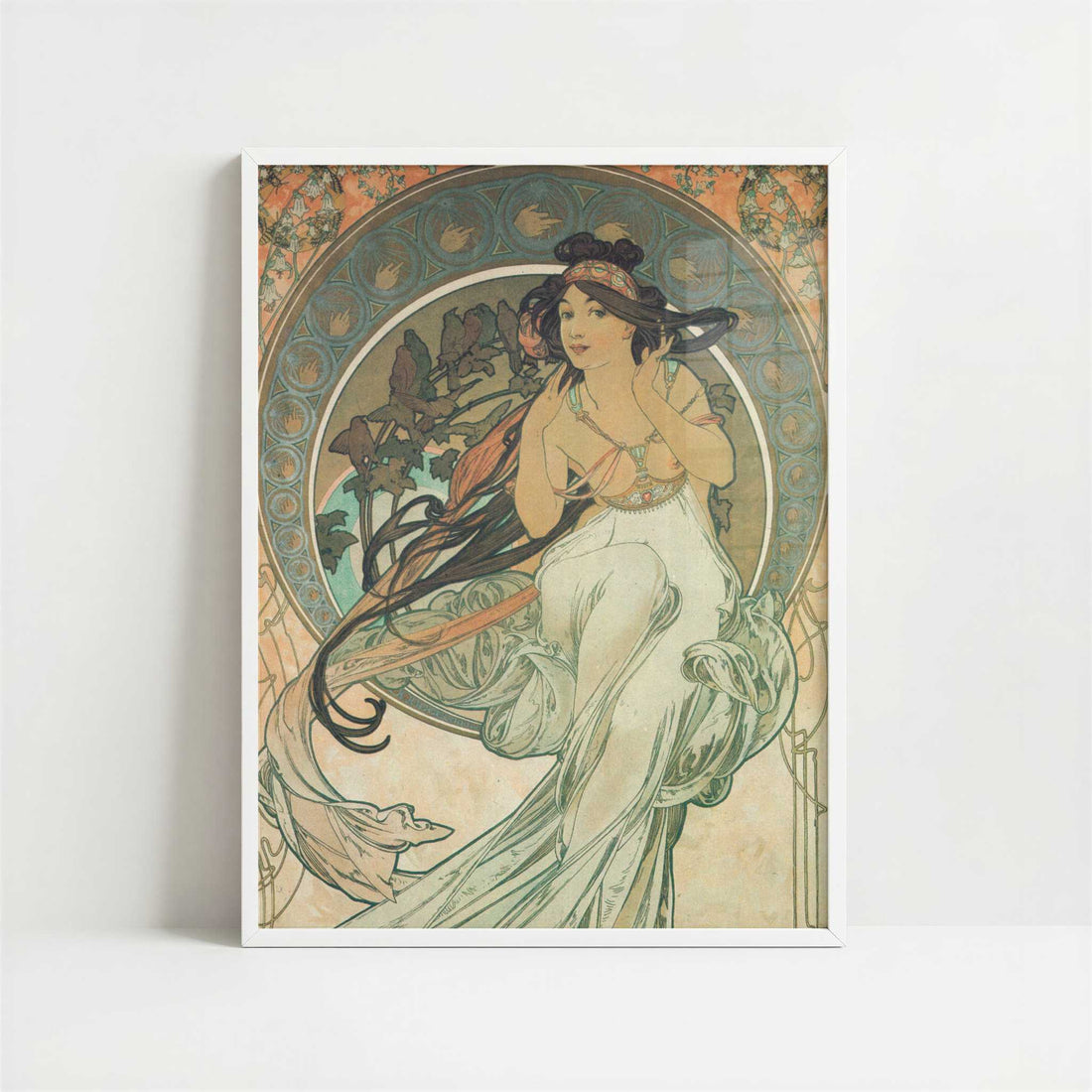 Music (1898) by Alphonse Mucha – Art Print - Art print in white frame