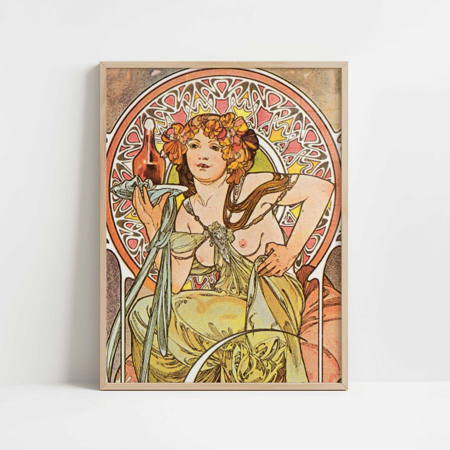 Nectar (1899) by Alphonse Mucha – Art Print - Art print in oak frame