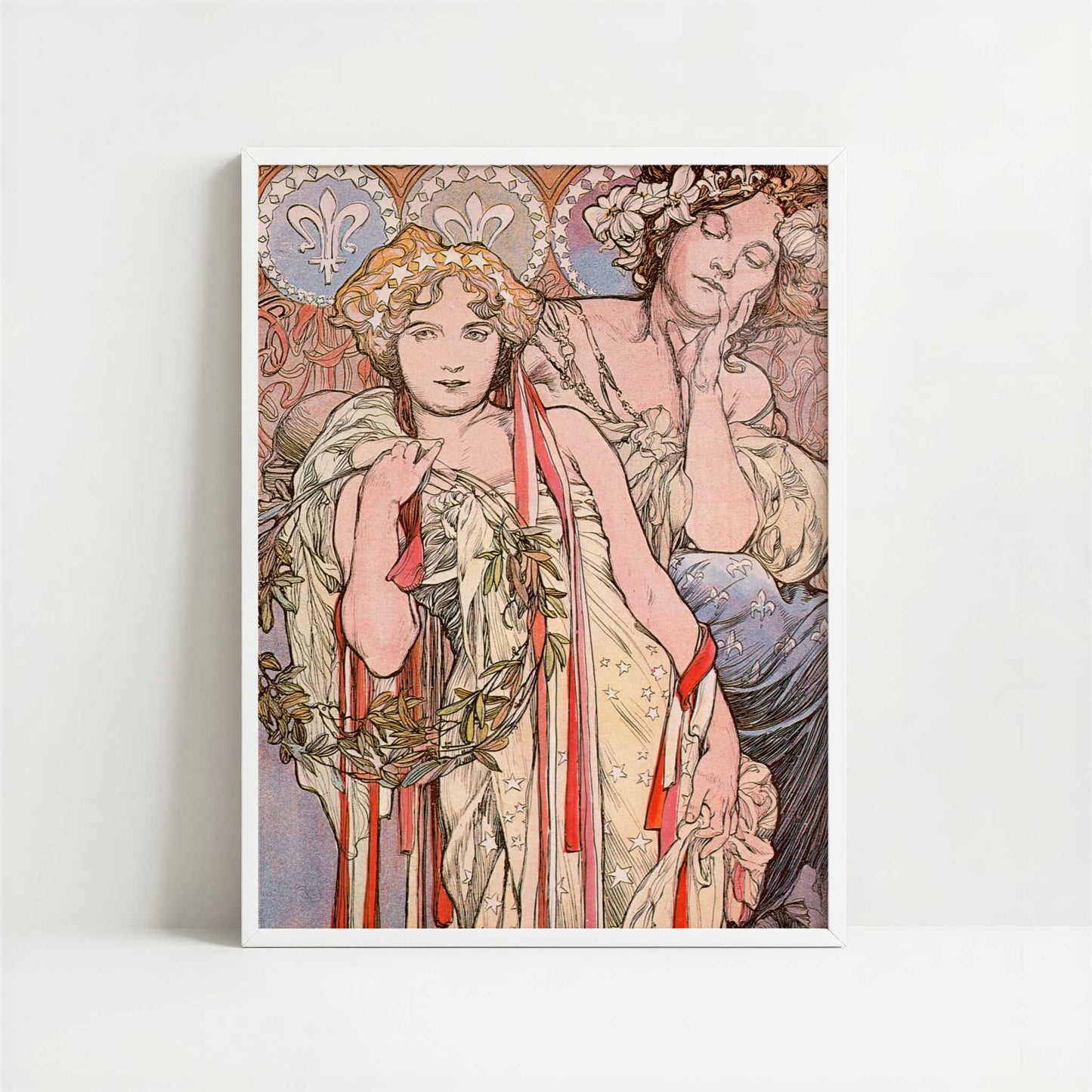 New York Daily News (1904) by Alphonse Mucha – Art Print - Art print in white frame
