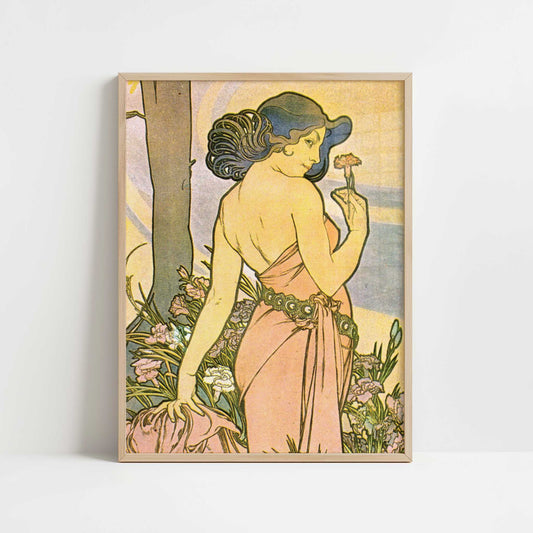 Oeillet (1897) by Alphonse Mucha – Art Print - Art print in oak frame