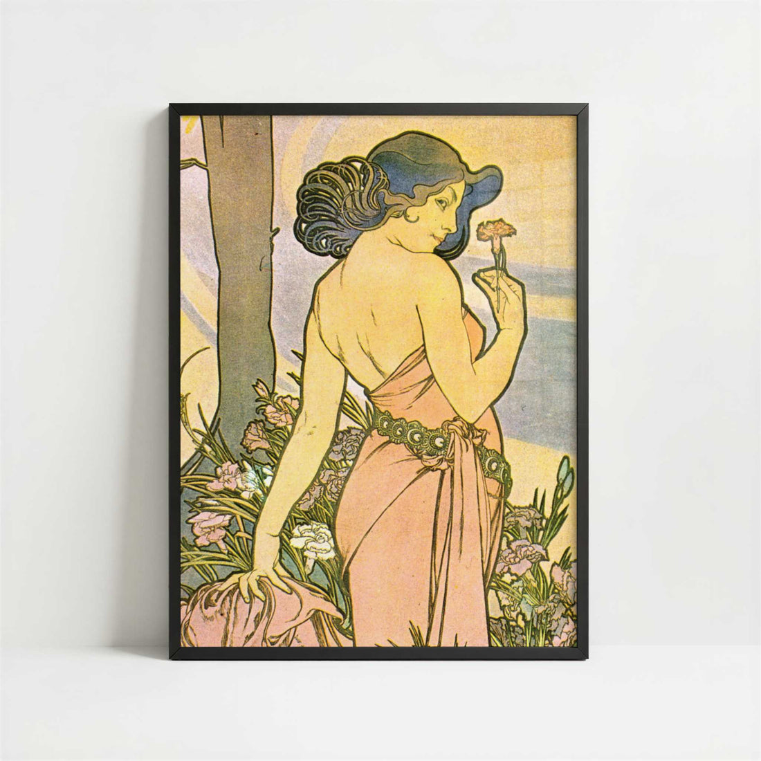 Oeillet (1897) by Alphonse Mucha – Art Print - Art print in black frame