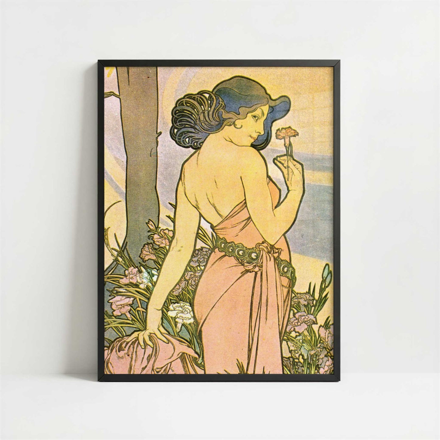 Oeillet (1897) by Alphonse Mucha – Art Print - Art print in black frame