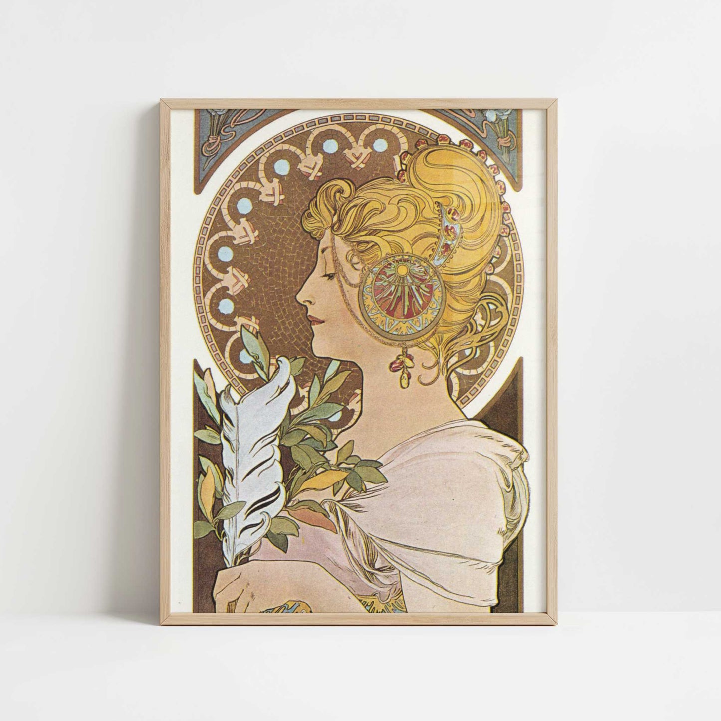 Pen (1897) by Alphonse Mucha – Art Print - Art print in oak frame